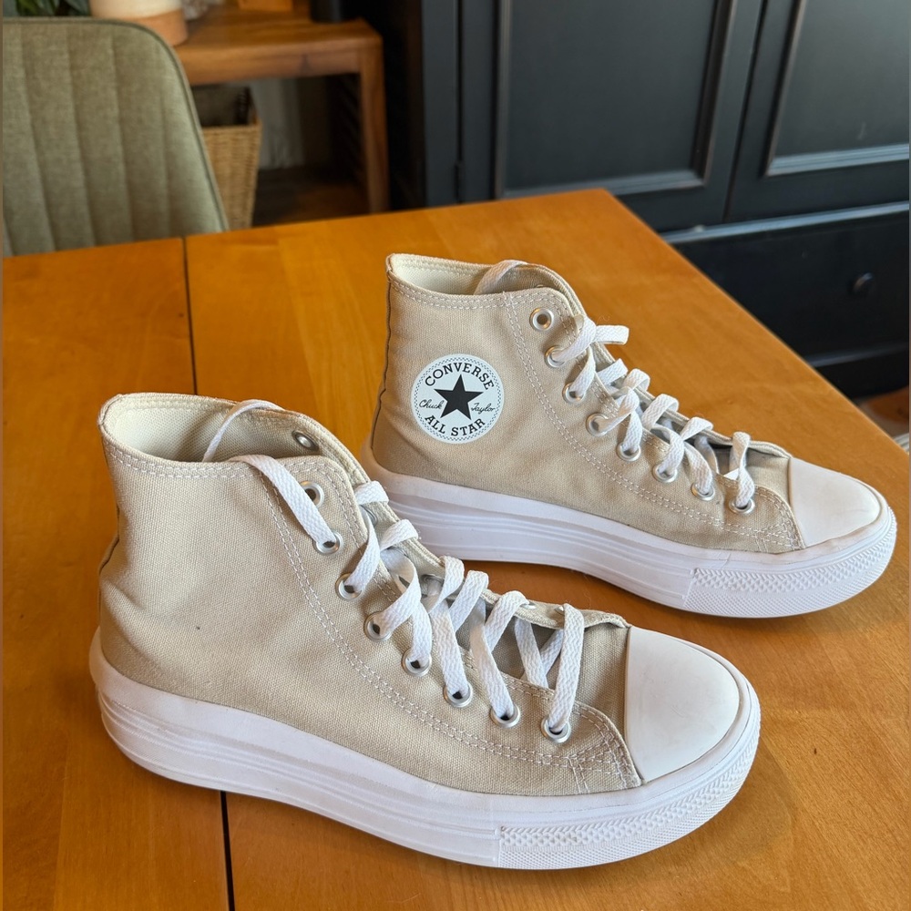 Converse High-Top Platform Sneakers in Light Tan
